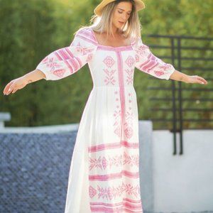 Pink and White Embroidered Midi Dress Strut & Bolt